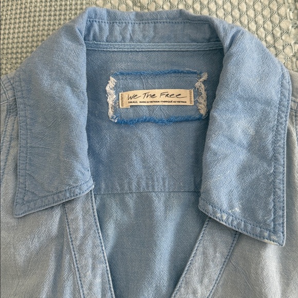 We The Free Washed Denim Side Tie Chambray Button Down Blouse - Picture 3 of 10